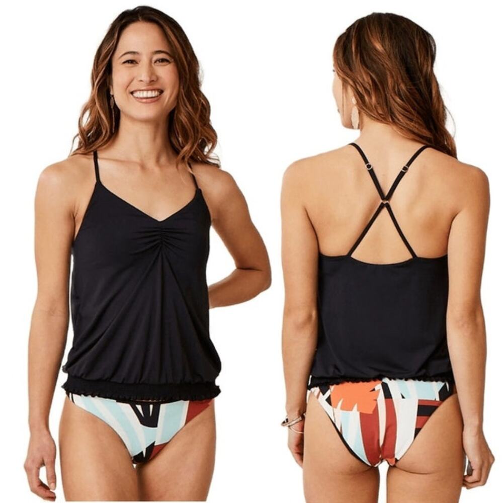 Carve Designs Cassie Tankini Top XS Black Crisscross Built-In Bra Swim Coastal